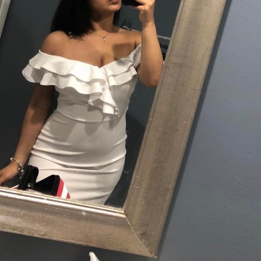white off shoulder ruffle dress